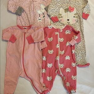 Gerber Pink and Gray Baby Girls' Cat Print One-Piece Sleepers - 4 Pack